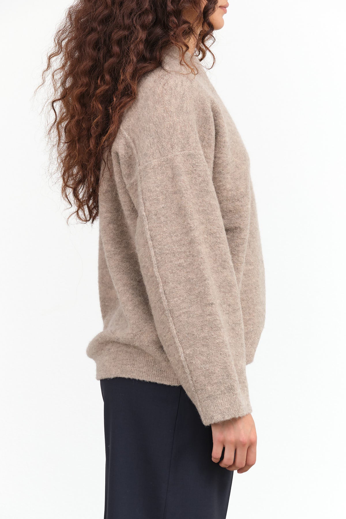 Lauren Manoogian Designer Brand Long Sleeve Fleece Crewneck Sweater in Moth Tan