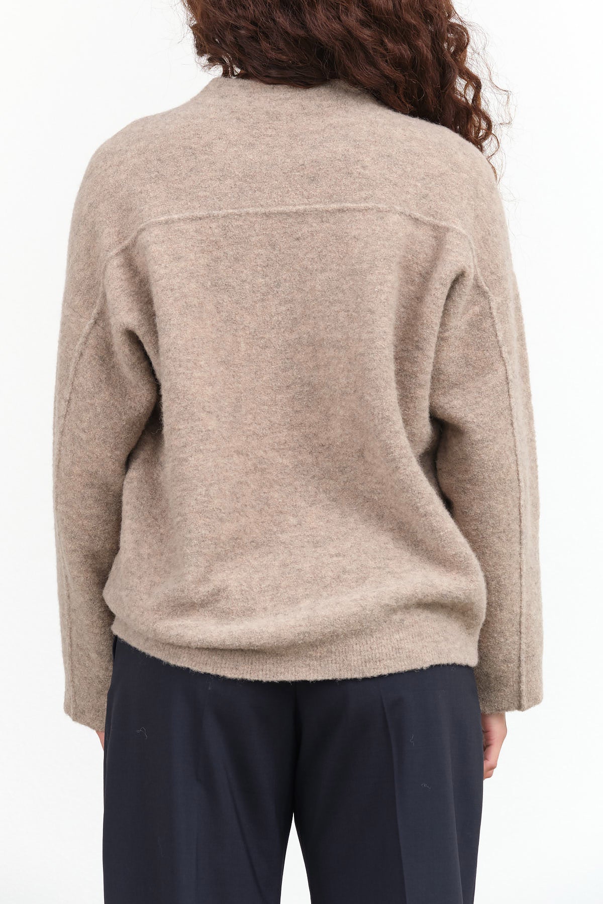 Moth Tan Brown Long Sleeve Fleece Crewneck Sweater by Lauren Manoogian Designer Brand