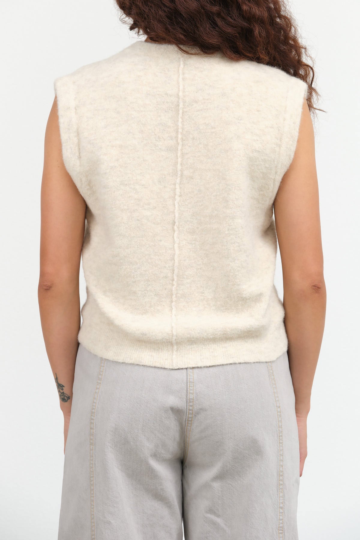 Wool Fleece Sleeveless Vest in Ecru Cream White by Lauren Manoogian Designer Brand