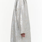 Lauren Manoogian Designer Brand Long Foil Car Button up Trench Coat in Metallic Silver