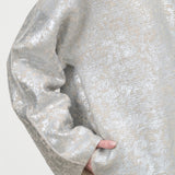 Long Foil Car Button up Trench Coat in Metallic Silver by Lauren Manoogian Designer Brand 