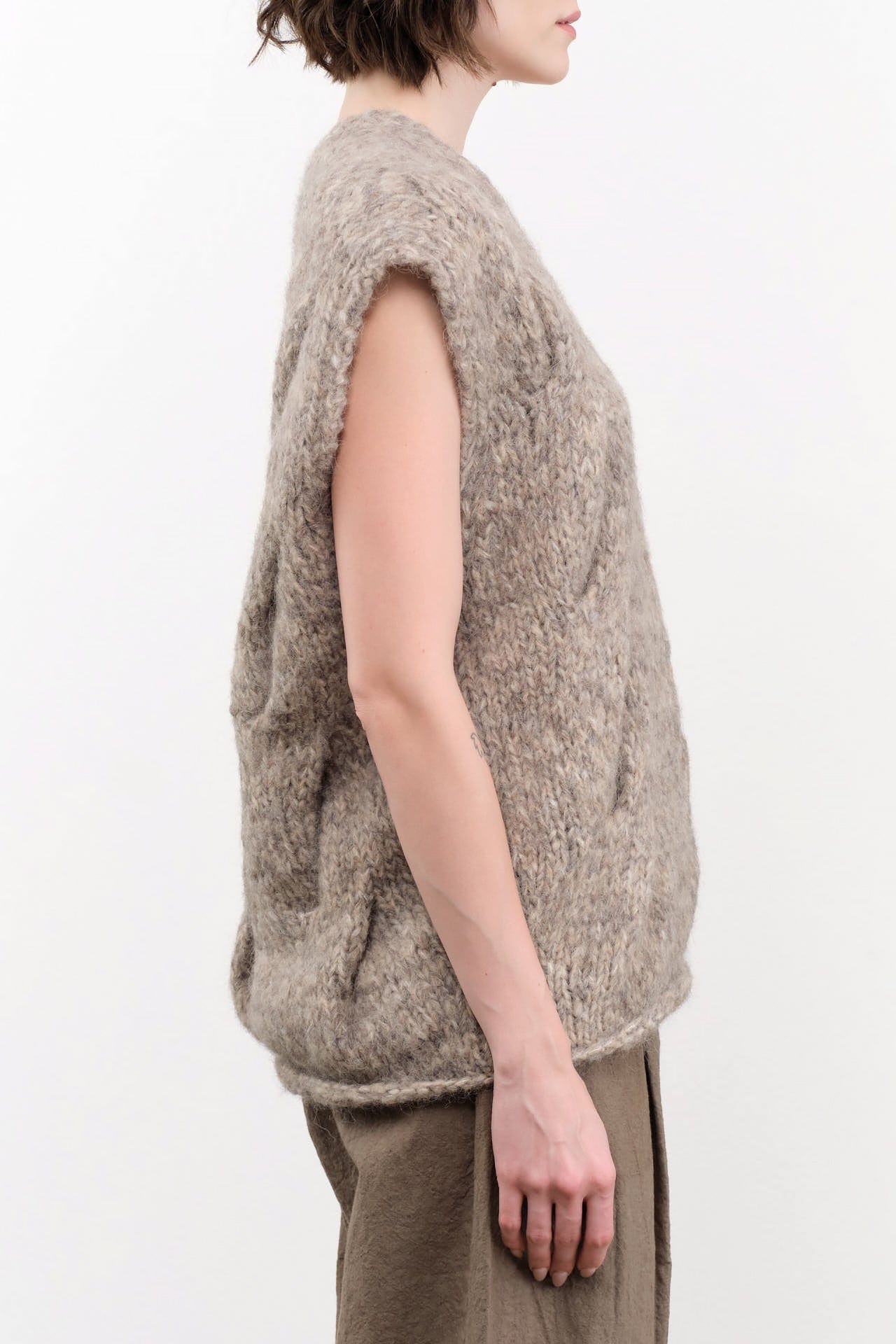 Lauren Manoogian Apparel Womens Sweaters Handknit Cable Vest Marl / One Size
