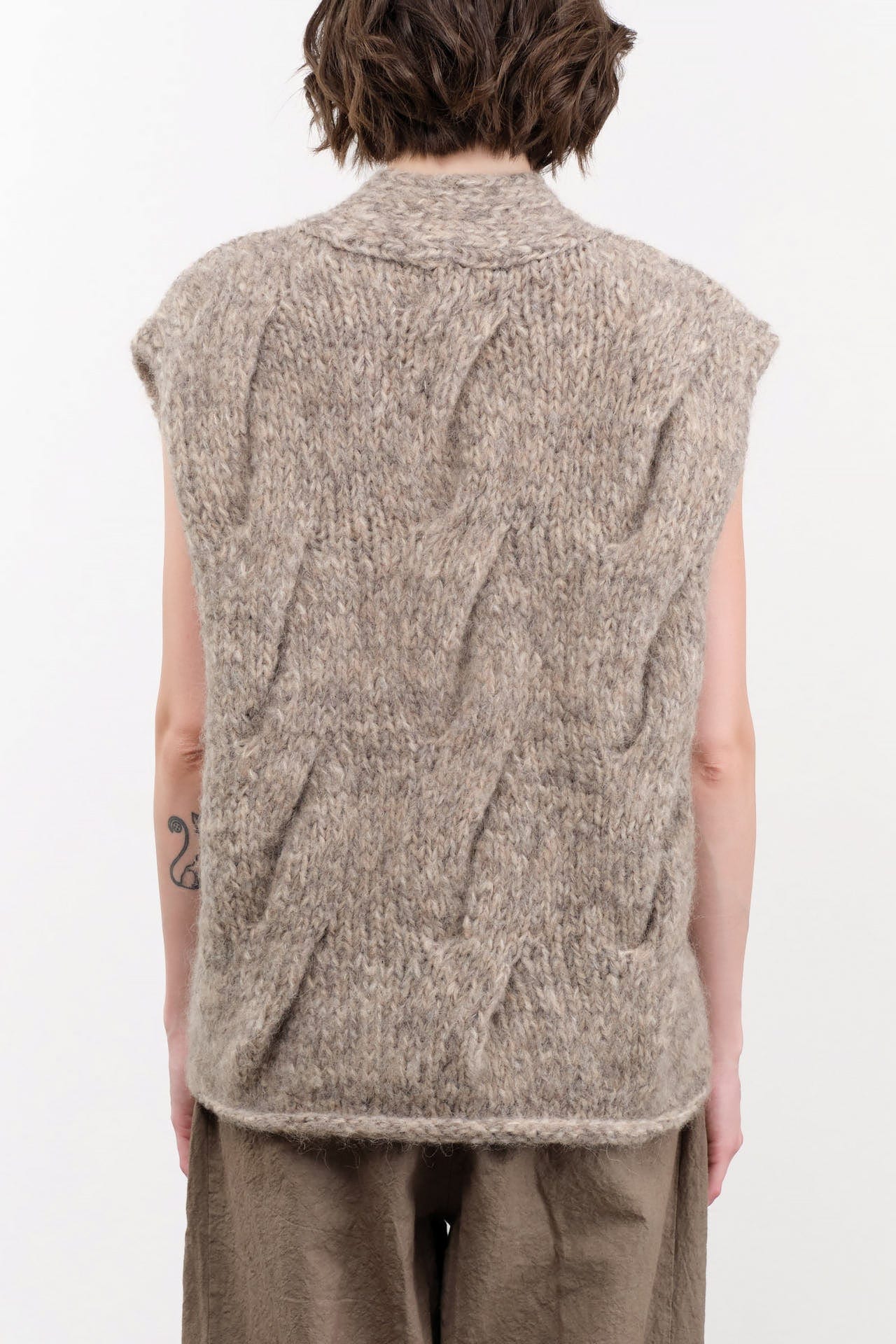 Lauren Manoogian Apparel Womens Sweaters Handknit Cable Vest Marl / One Size