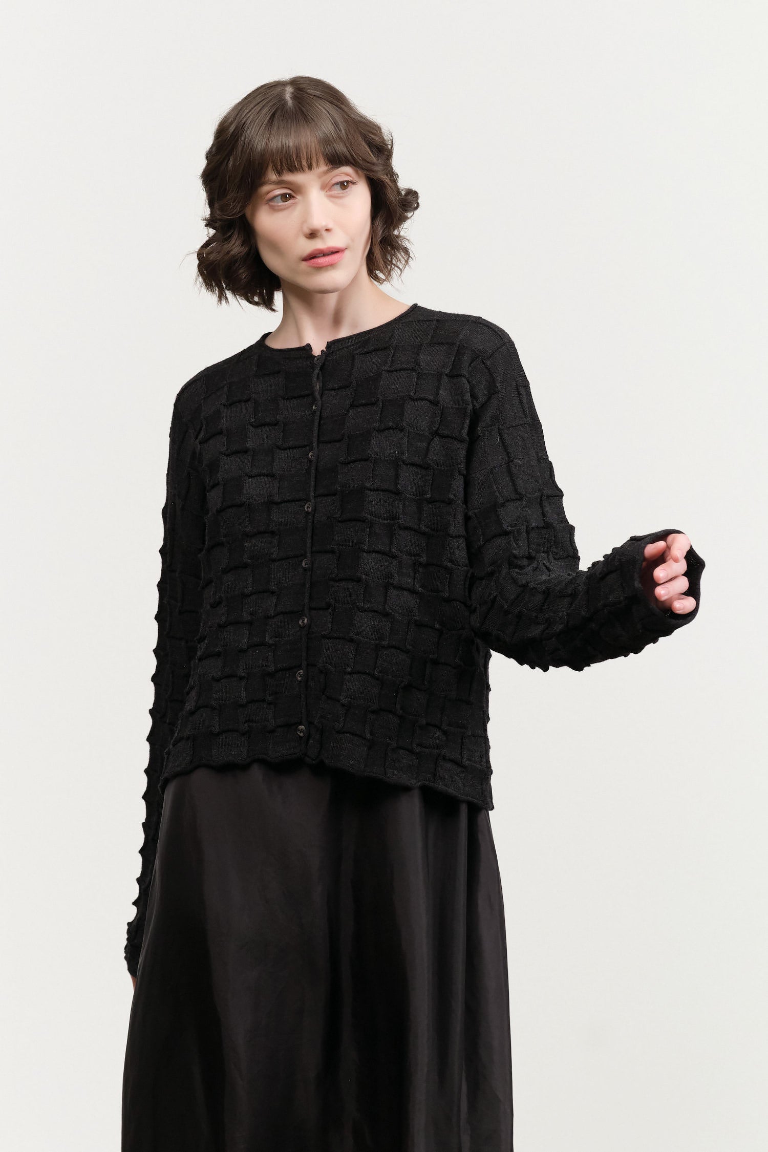 Lauren Manoogian Inlay Cardigan in Black Melange