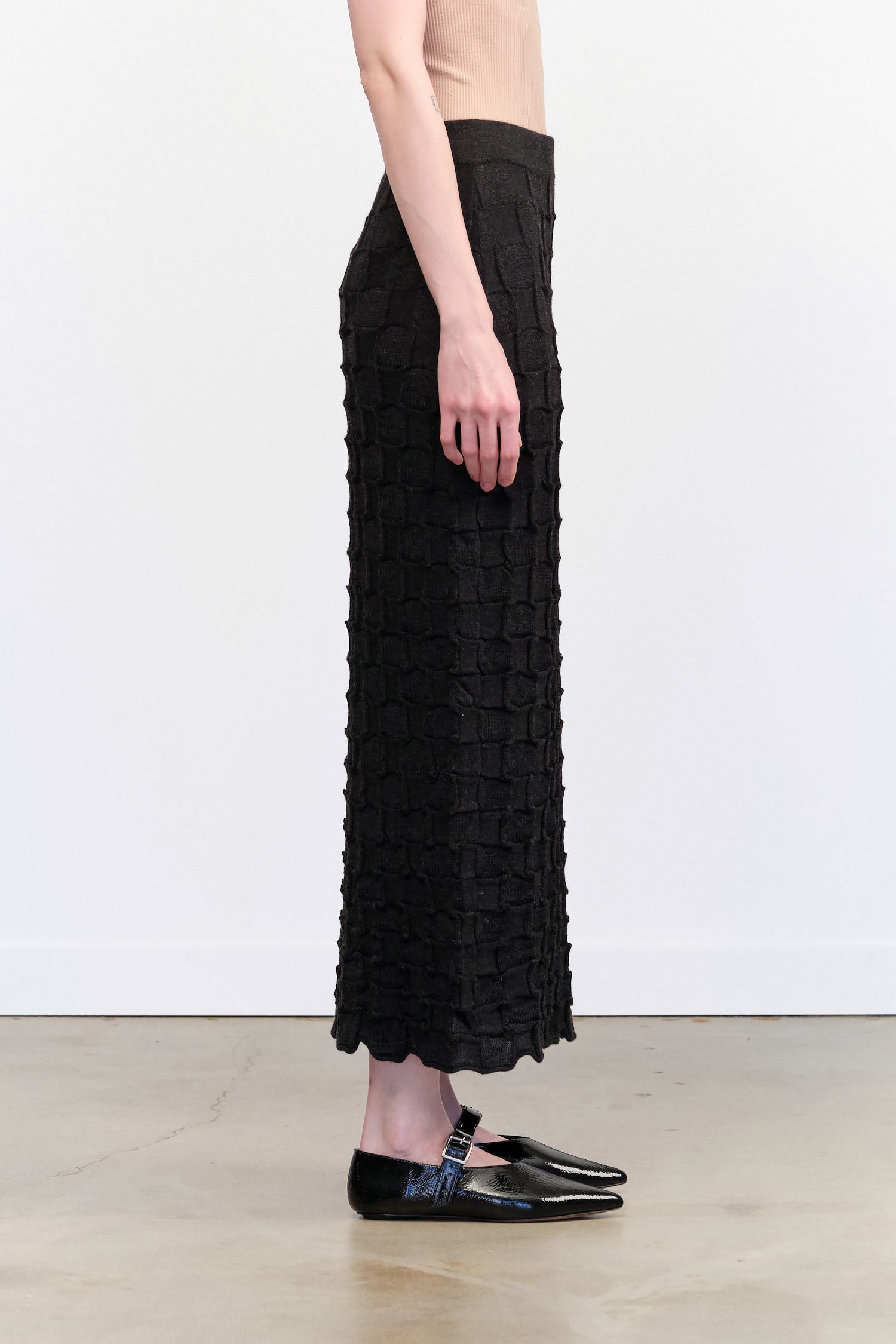 Lauren Manoogian Designer Brand Maxi Knit Inlay Skirt in Black Melange