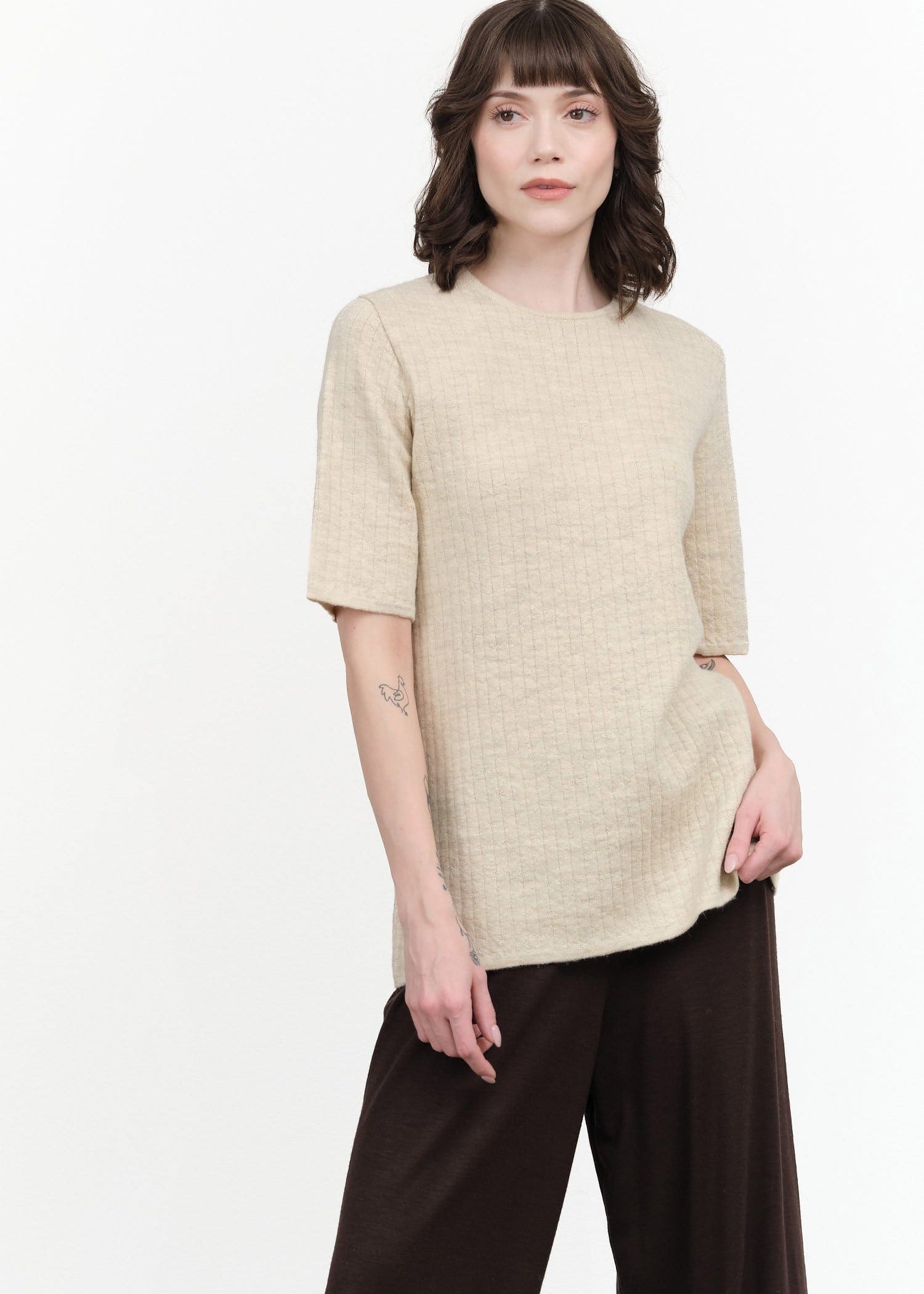 Lauren Manoogian Apparel Womens Sweaters Line Quilt Tee Ecru / 1