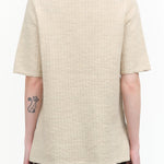 Line Quilt Short Sleeve Sweater Tee in Ecru Tan White Wool by Lauren Manoogian Designer Brand 