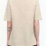 Line Quilt Short Sleeve Sweater Tee in Ecru Tan White Wool by Lauren Manoogian Designer Brand 