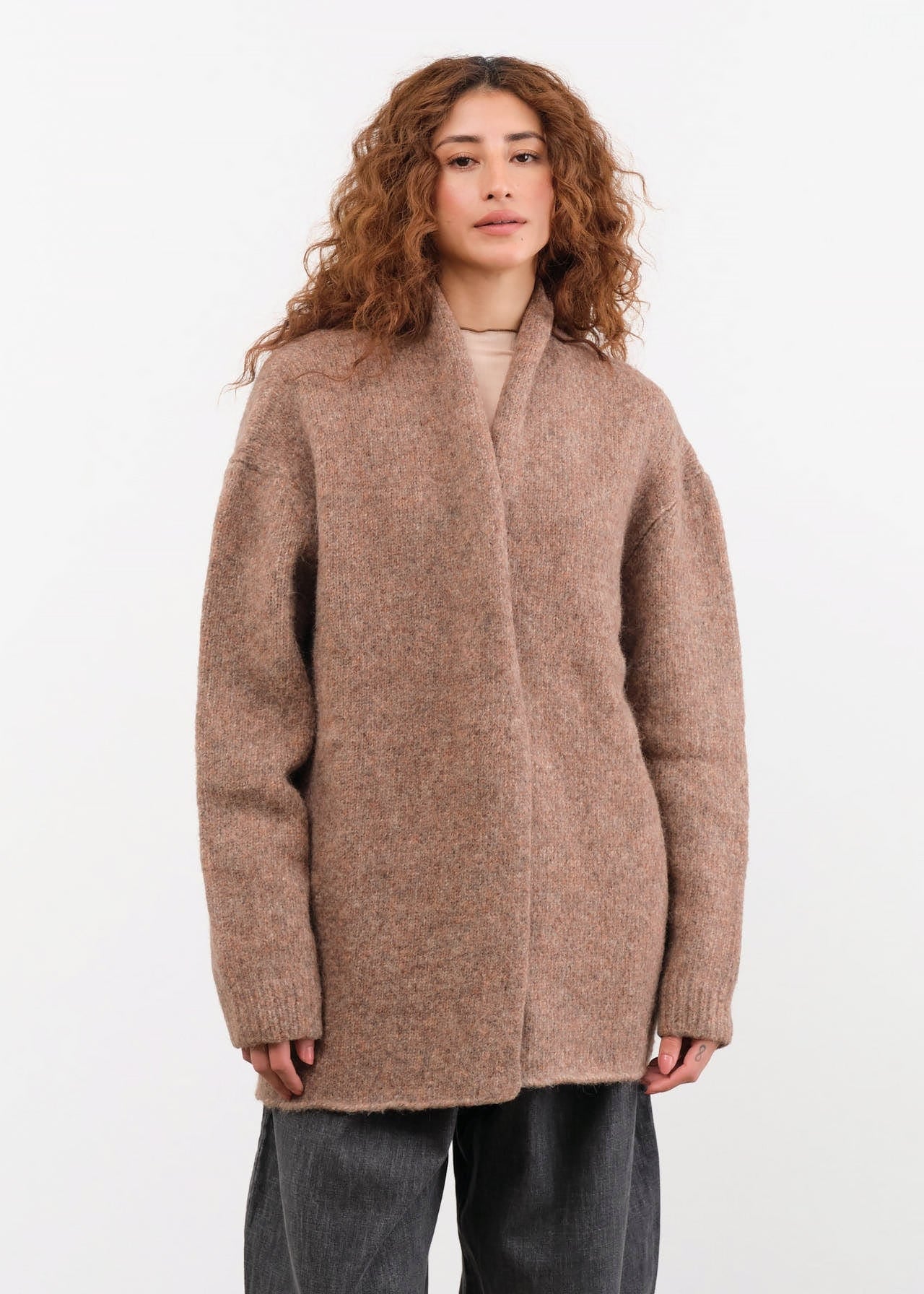 Lauren Manoogian Apparel Womens Sweaters Loft Shawl Cardigan in Spice Spice / One Size