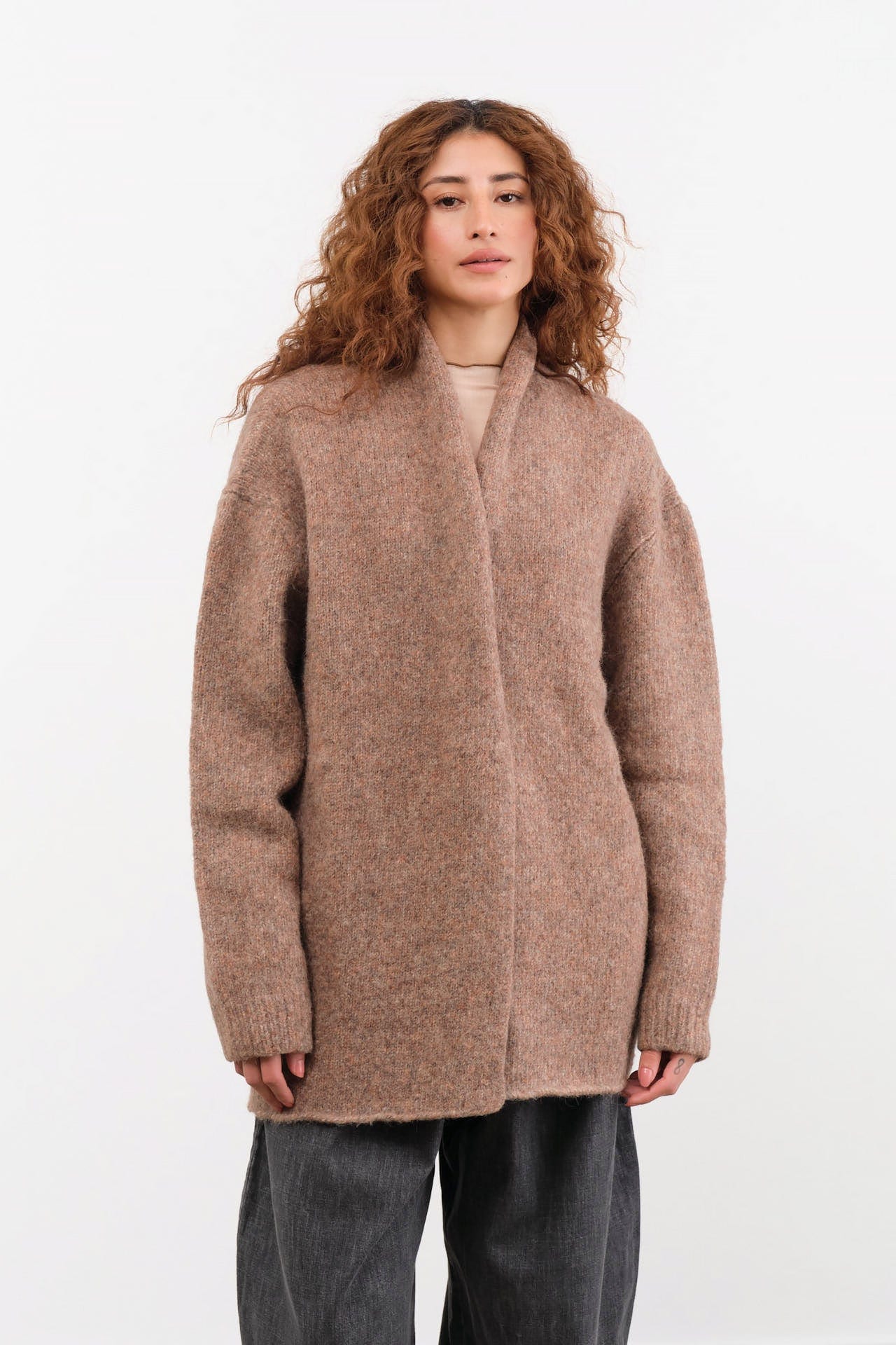 Lauren Manoogian Apparel Womens Sweaters Loft Shawl Cardigan in Spice Spice / One Size