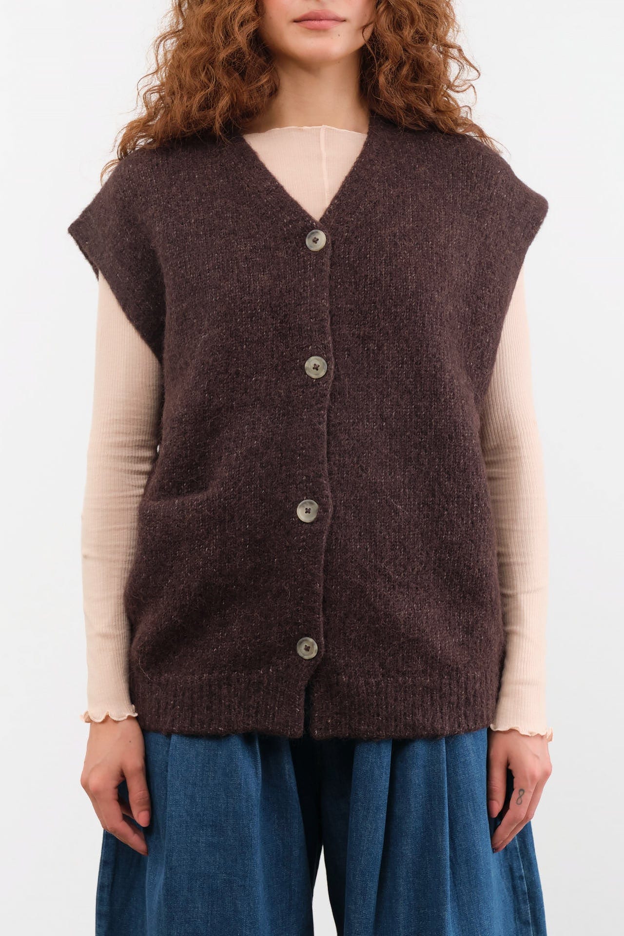 Lauren Manoogian Apparel Womens Sweaters Loft Vest in Soil