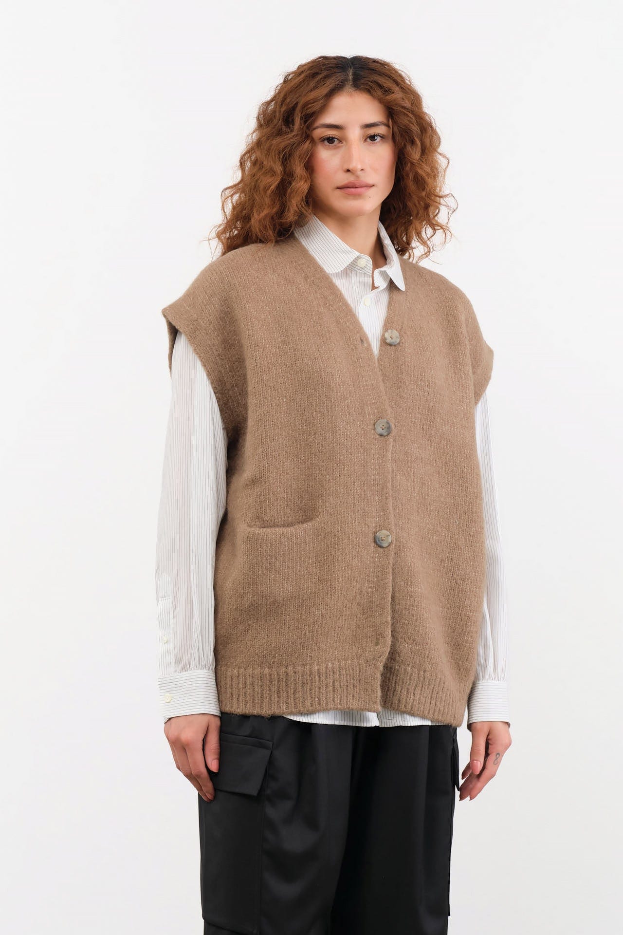 Lauren Manoogian Apparel Womens Sweaters Loft Vest in Tobacco