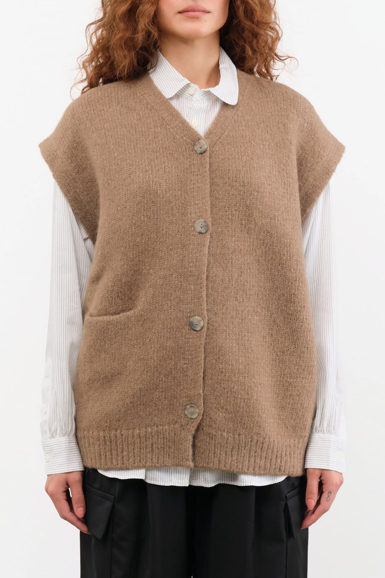Lauren Manoogian Apparel Womens Sweaters Loft Vest in Tobacco