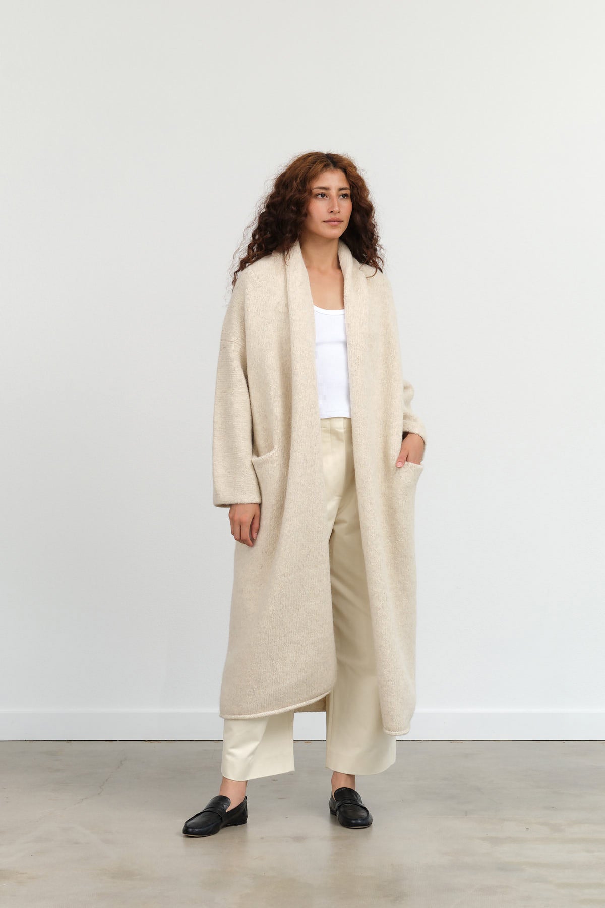 Lauren Manoogian Long Shawl Cardigan in Ecru