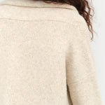 Lauren Manoogian Designer Brand Long Alpaca Wool Shawl Cardigan with Pockets in Ecru Cream White