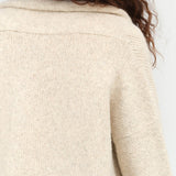 Lauren Manoogian Designer Brand Long Alpaca Wool Shawl Cardigan with Pockets in Ecru Cream White