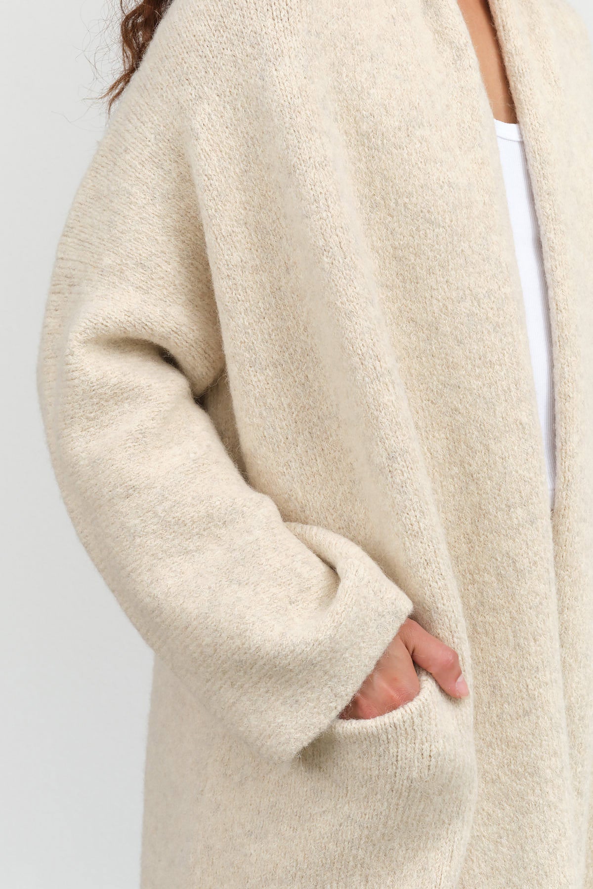 Ecru Cream Long Alpaca Wool Shawl Cardigan with Pockets by Lauren Manoogian Designer Brand