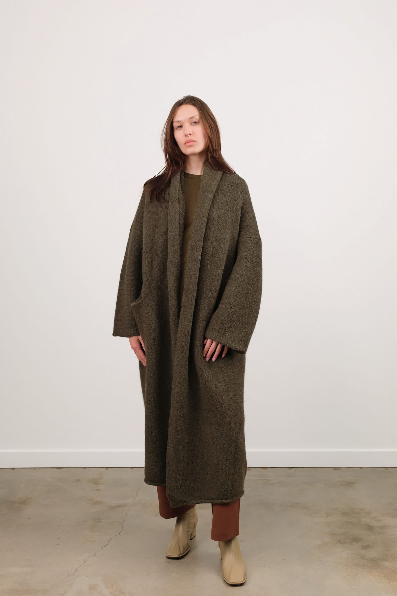 Lauren Manoogian Apparel Womens Sweaters Long Shawl Cardigan in Olive