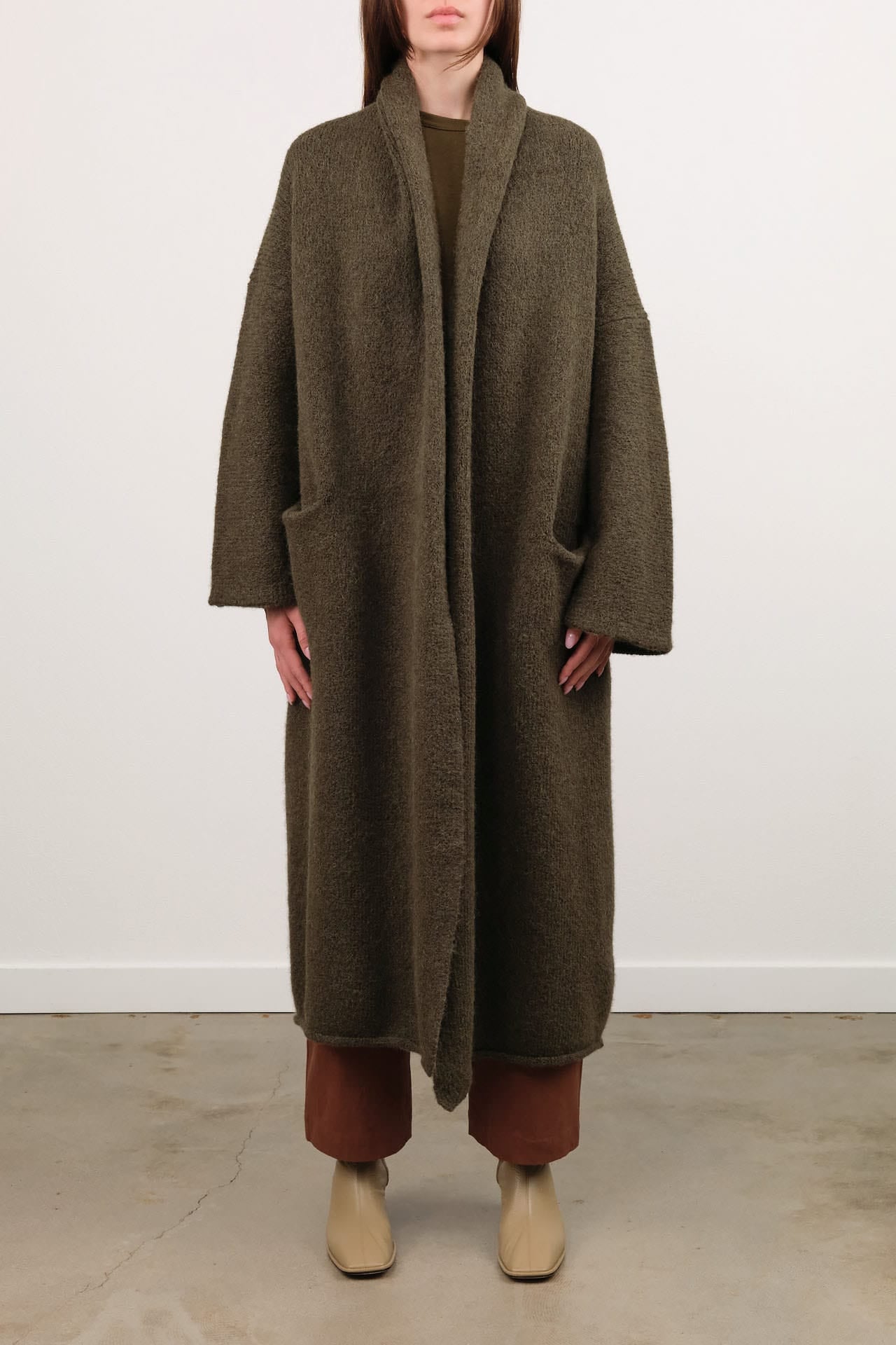 Lauren Manoogian Apparel Womens Sweaters Long Shawl Cardigan in Olive
