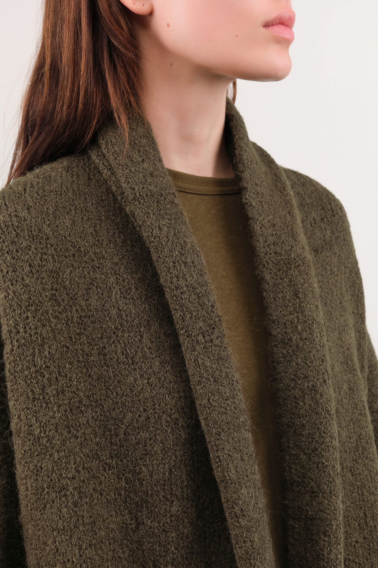 Lauren Manoogian Apparel Womens Sweaters Long Shawl Cardigan in Olive