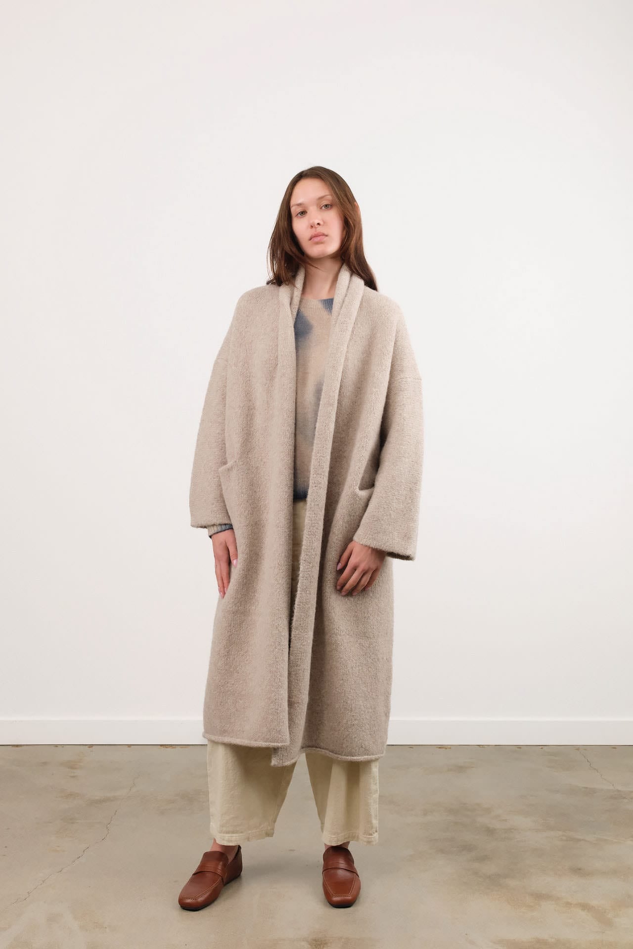 Lauren Manoogian Apparel Womens Sweaters Long Shawl Cardigan in Pebble