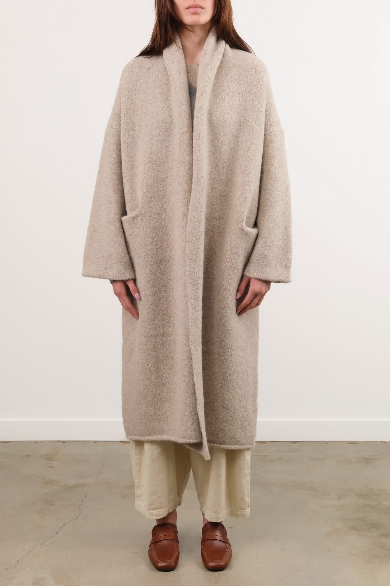 Lauren Manoogian Apparel Womens Sweaters Long Shawl Cardigan in Pebble