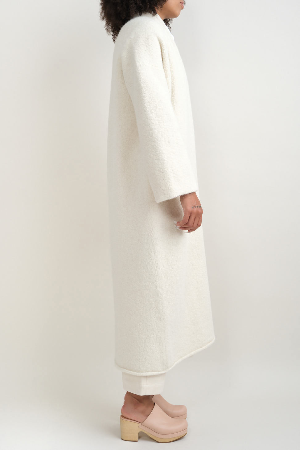 Side of Long Shawl Cardigan in Raw White