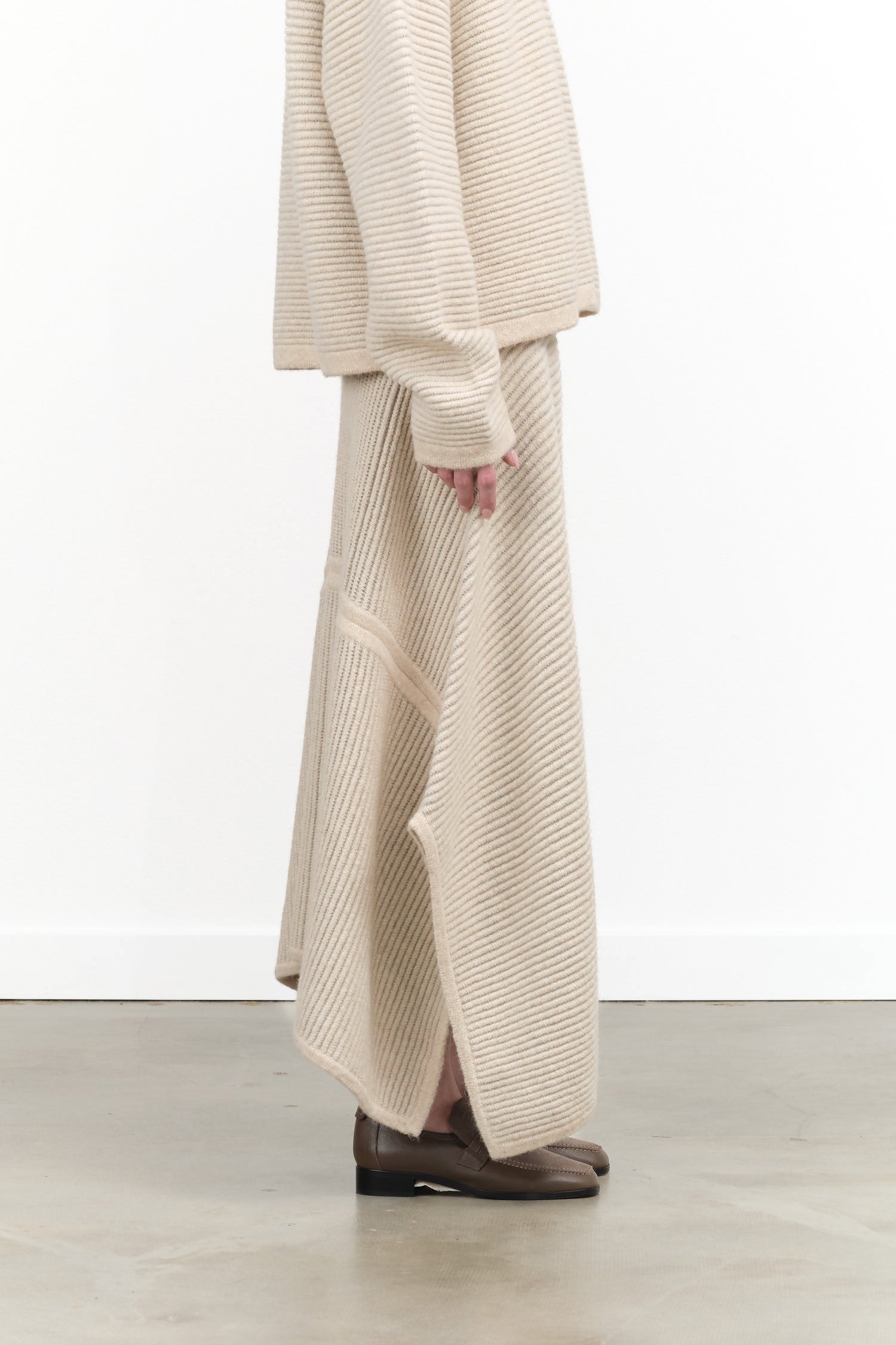 Lauren Manoogian Designer Brand Ottoman Panel Knit Wool Wide Maxi Skirt in Alabaster White 