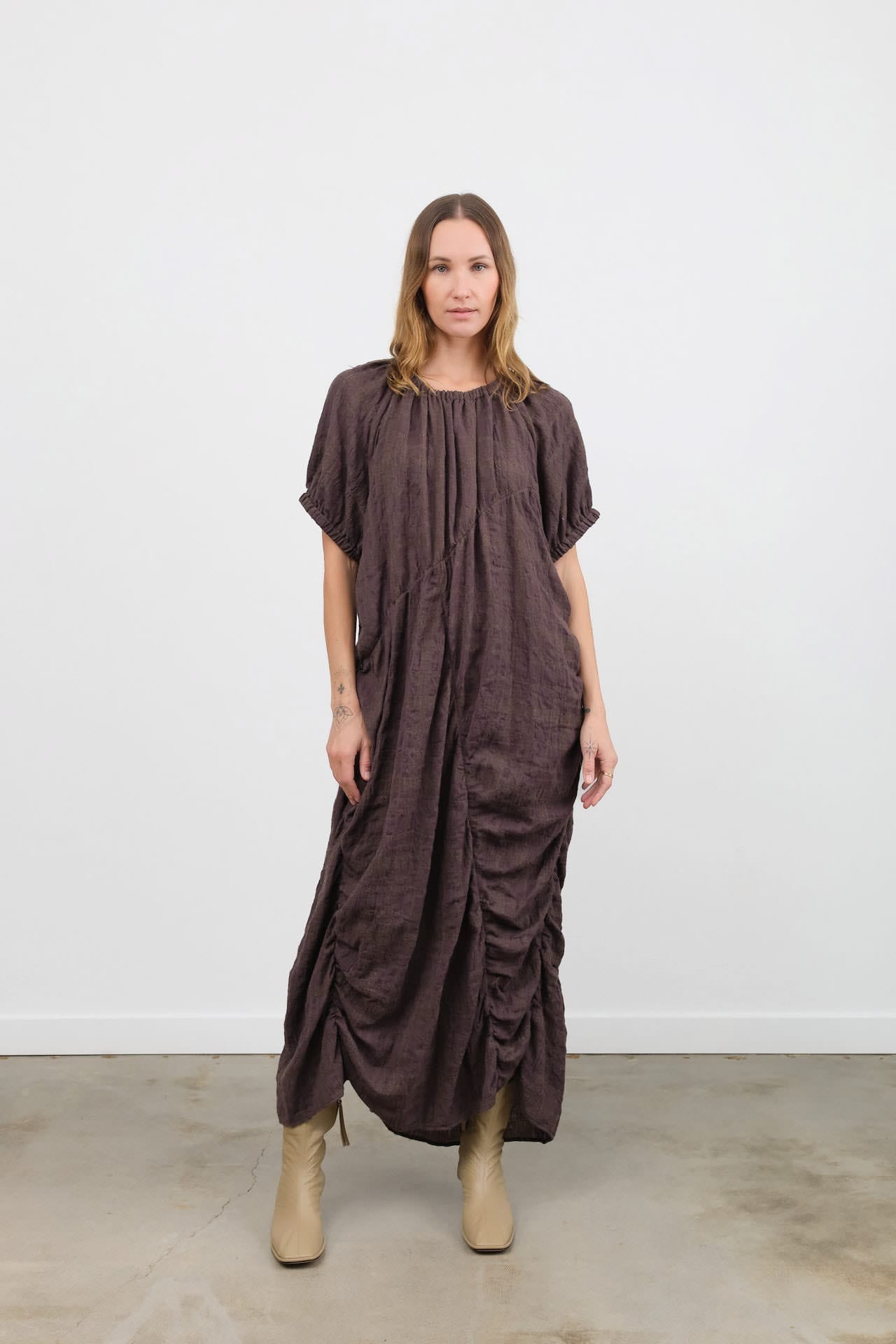 Lauren Manoogian Apparel Womens Dresses Plaid Shirred Dress