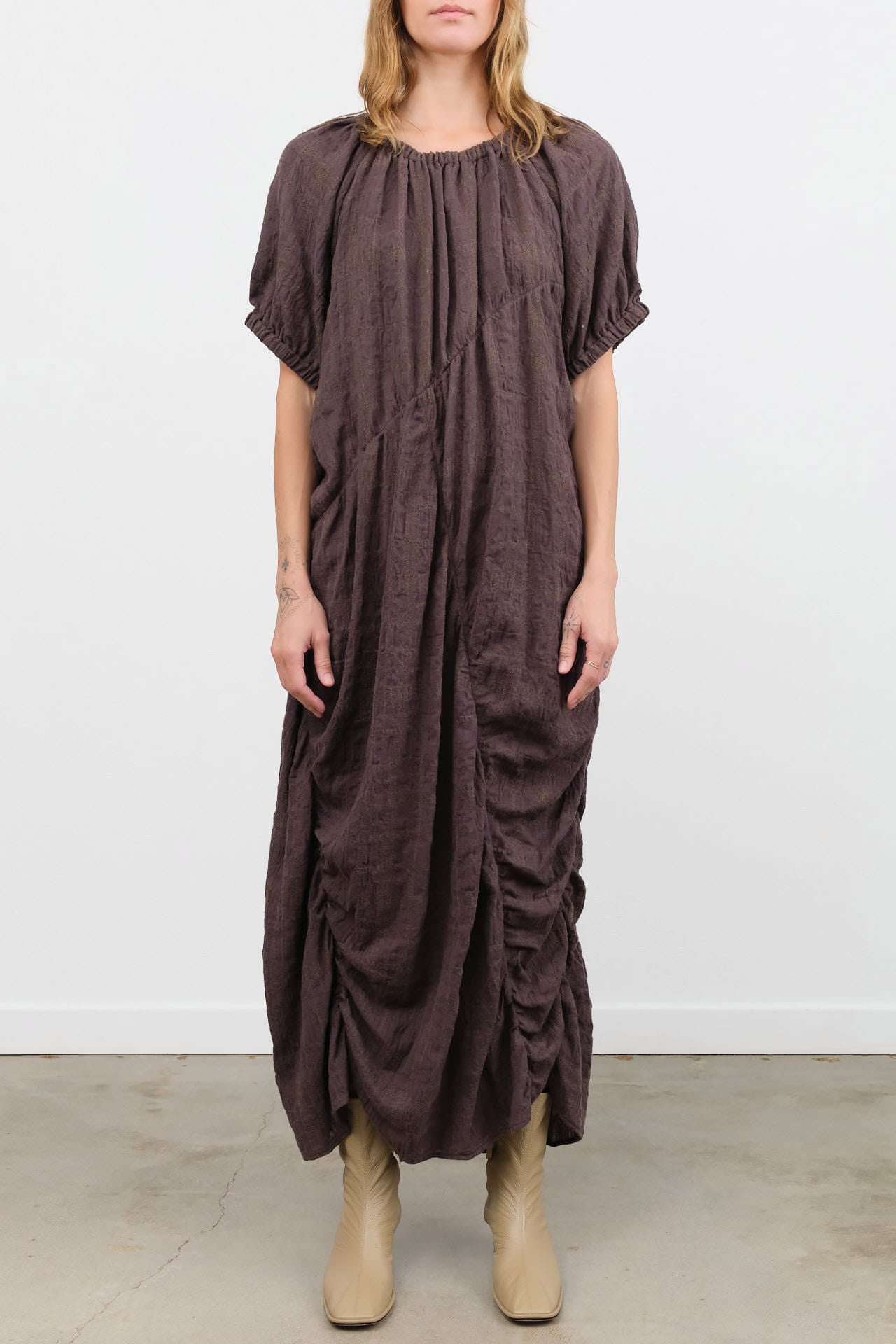 Lauren Manoogian Apparel Womens Dresses Plaid Shirred Dress