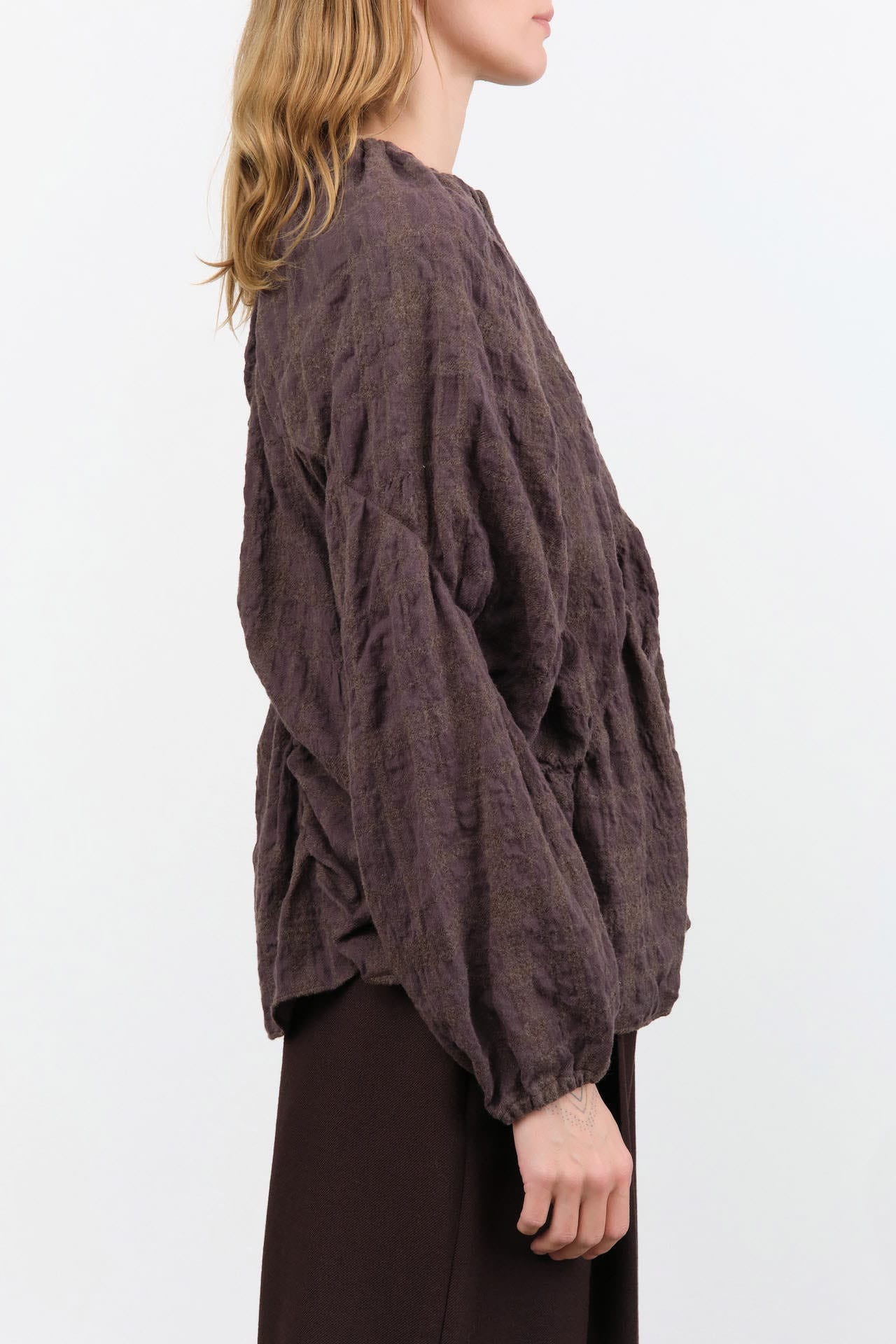 Lauren Manoogian Apparel Womens Blouses Plaid Shirred Top