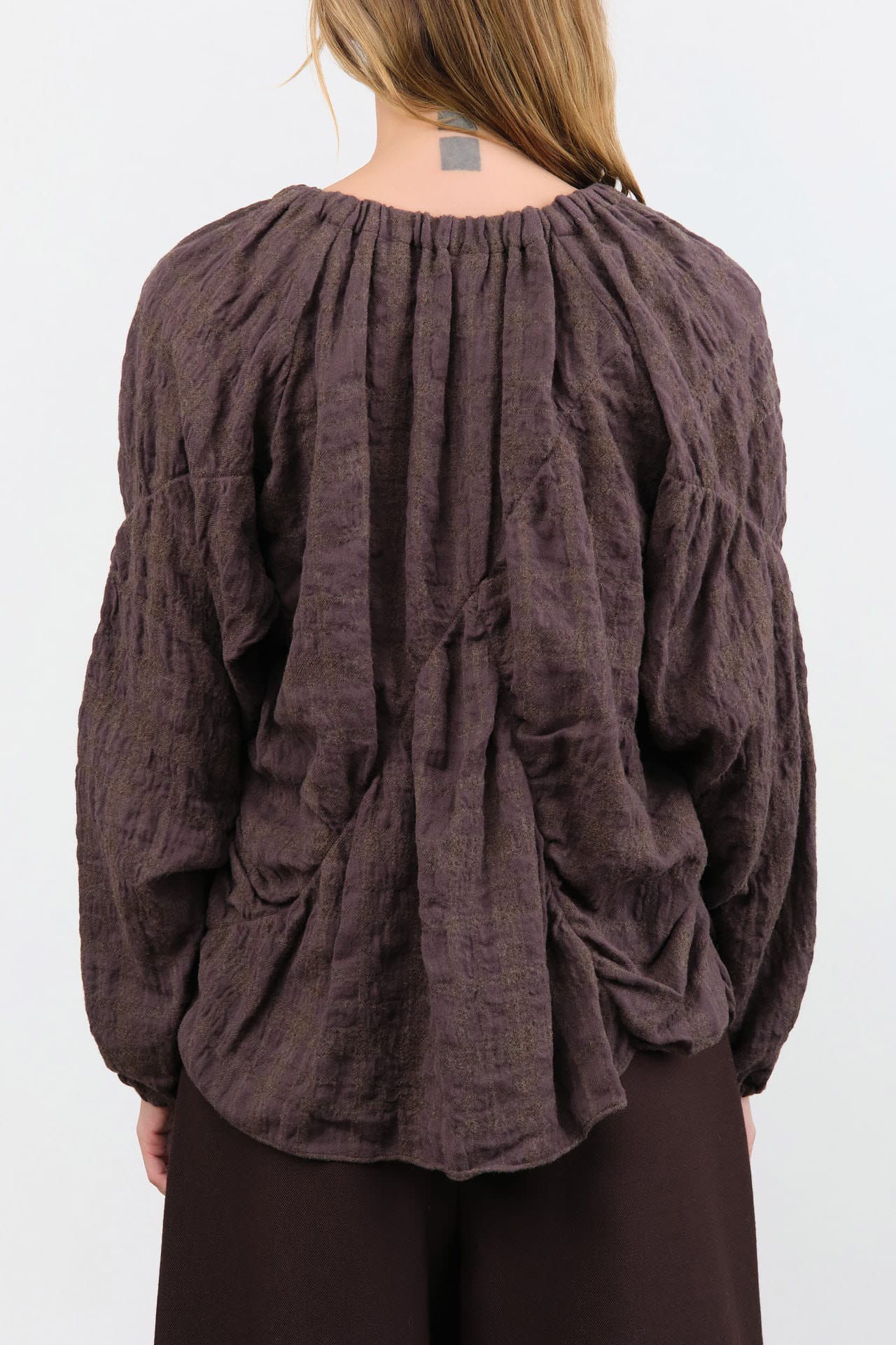 Lauren Manoogian Apparel Womens Blouses Plaid Shirred Top