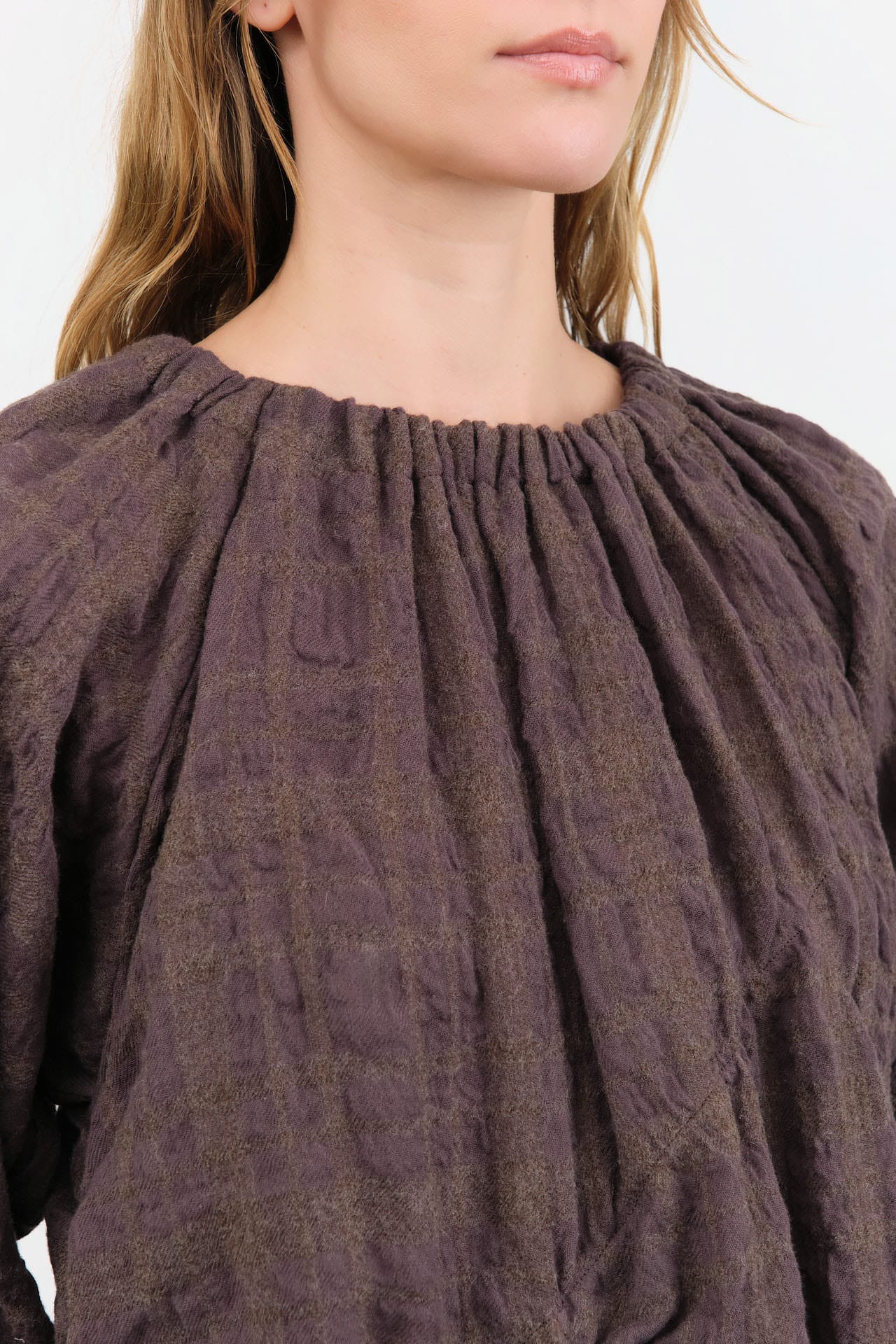 Lauren Manoogian Apparel Womens Blouses Plaid Shirred Top