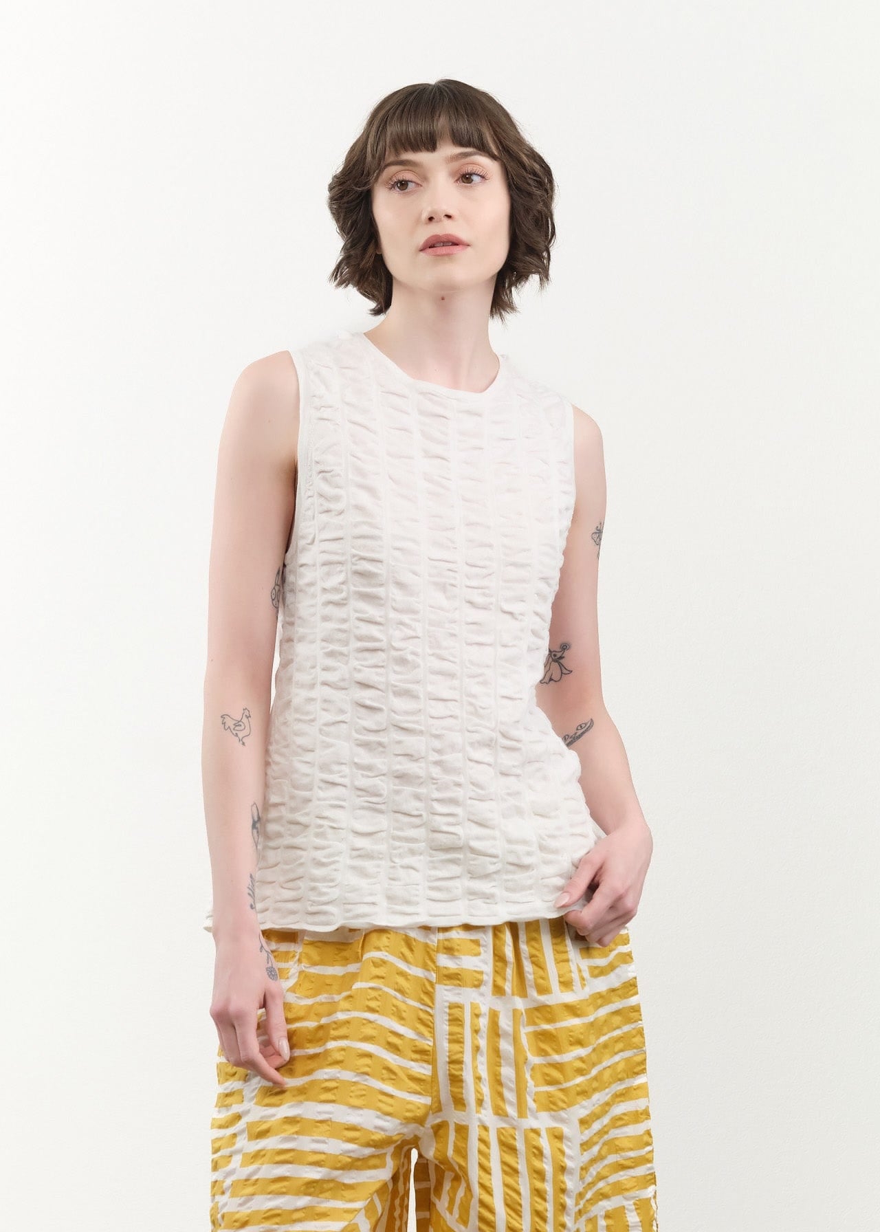 Lauren Manoogian Apparel Womens Sweaters Ruche Shell in White