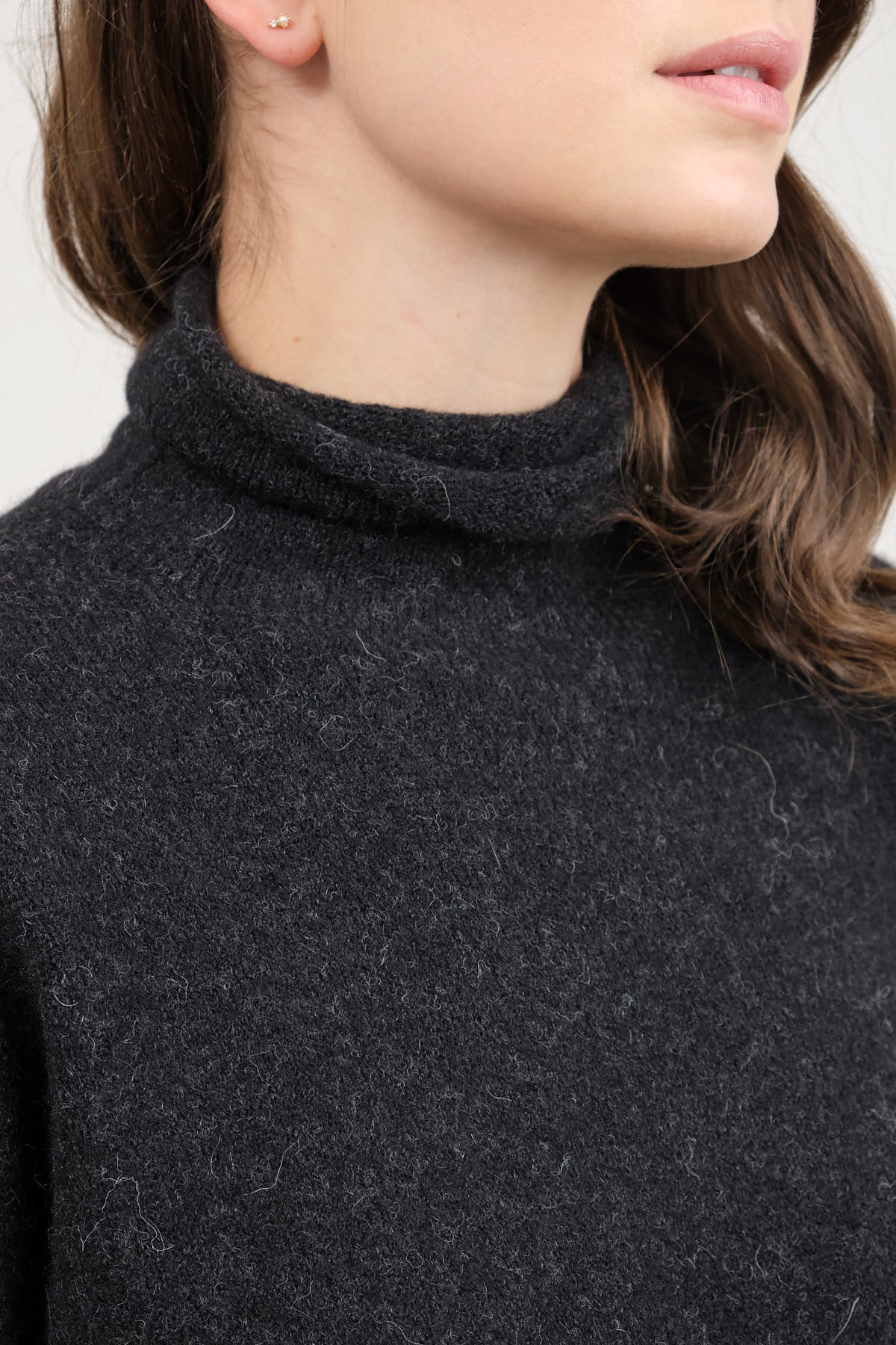 Collar on Soft Funnel Sweater in Black Melange