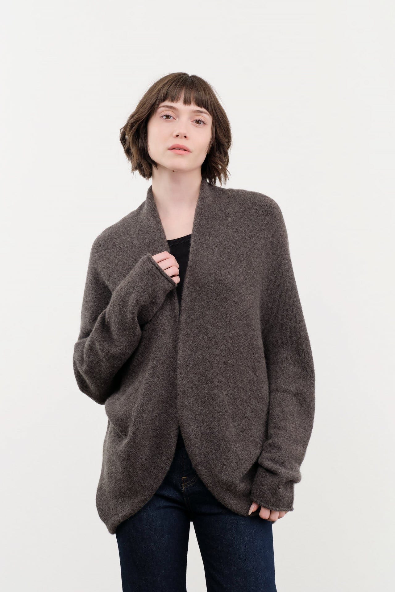 Lauren Manoogian Apparel Womens Sweaters Soft Horizontal Cardigan in Blackened Blackened / One Size