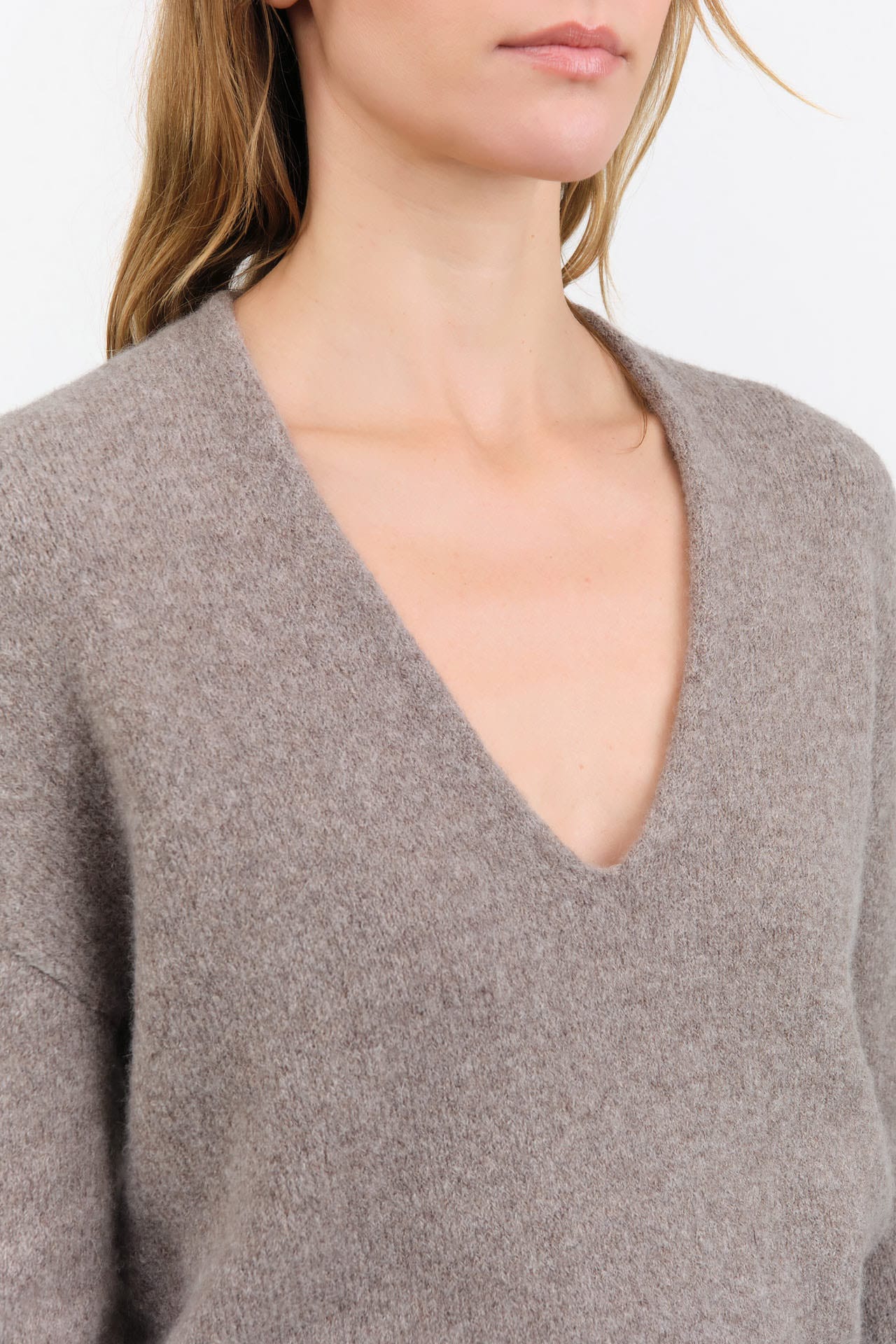 Lauren Manoogian Apparel Womens Sweaters Soft V Neck in Grey Melange