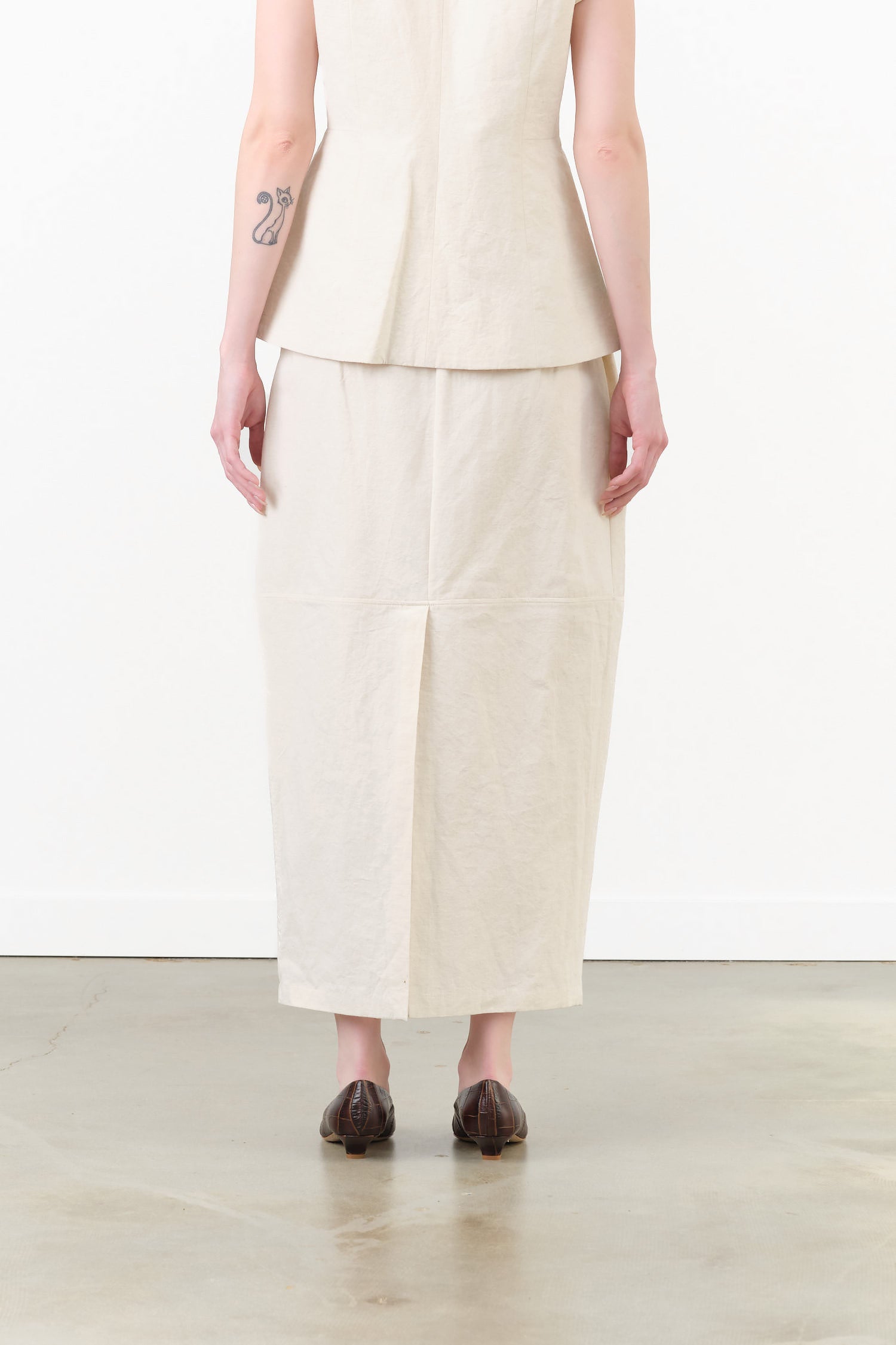 Natural Tan White High Waisted Structure Maxi Skirt by Lauren Manoogian Designer Brand 