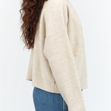 Lauren Manoogian Designer Brand Wide V Neck Long Sleeve Wool Sweater in Ecru Cream