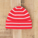 Le Bonnet Cashmere Beanie in Crimson Red Stripe 