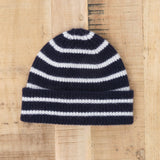 Le Bonnet Cashmere Beanie in Midnight Blue and White Stripe