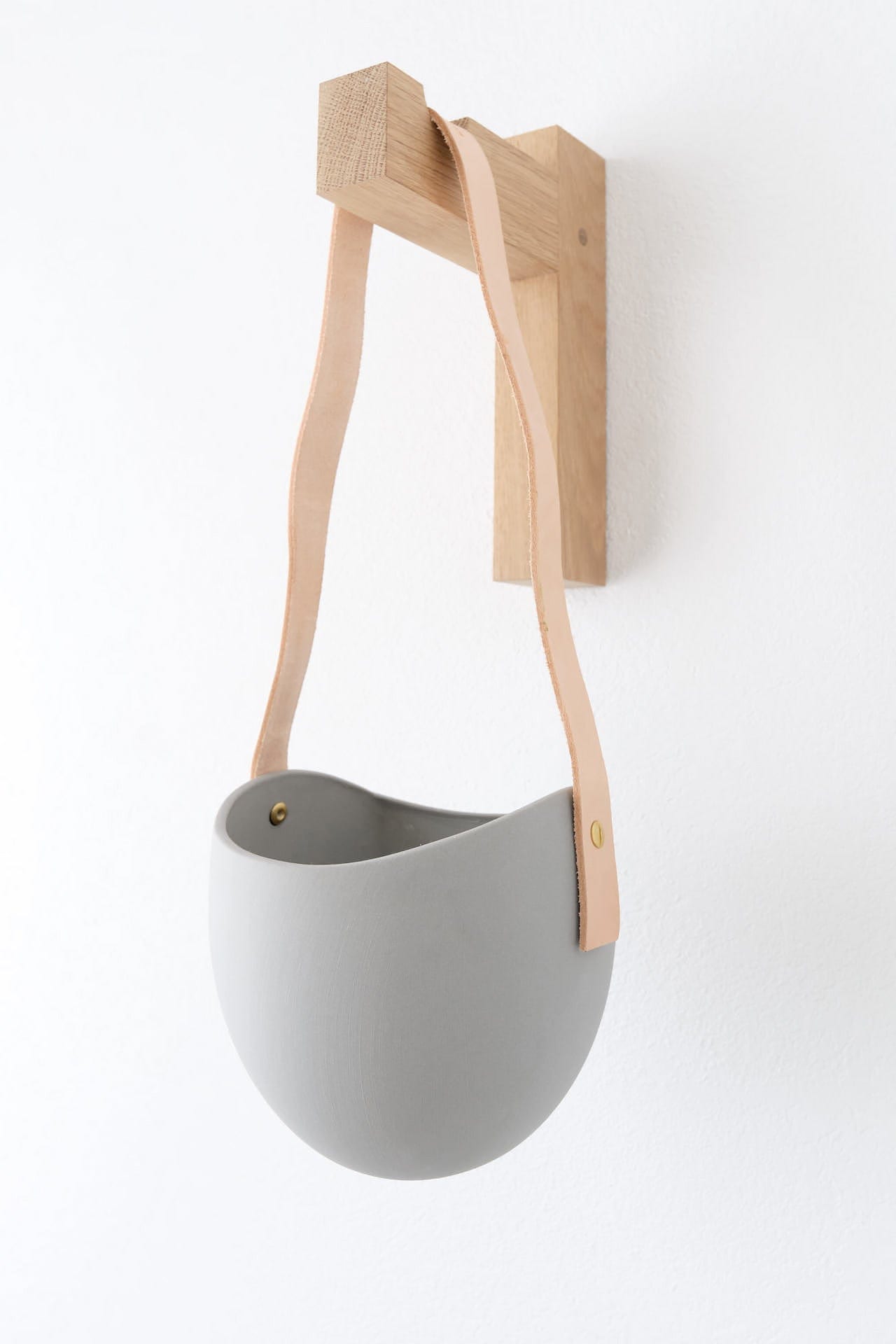 Light + Ladder Home Planters Leather Spora Planter in Stone Stone / 7" L X 5.75" W X 6.75" H