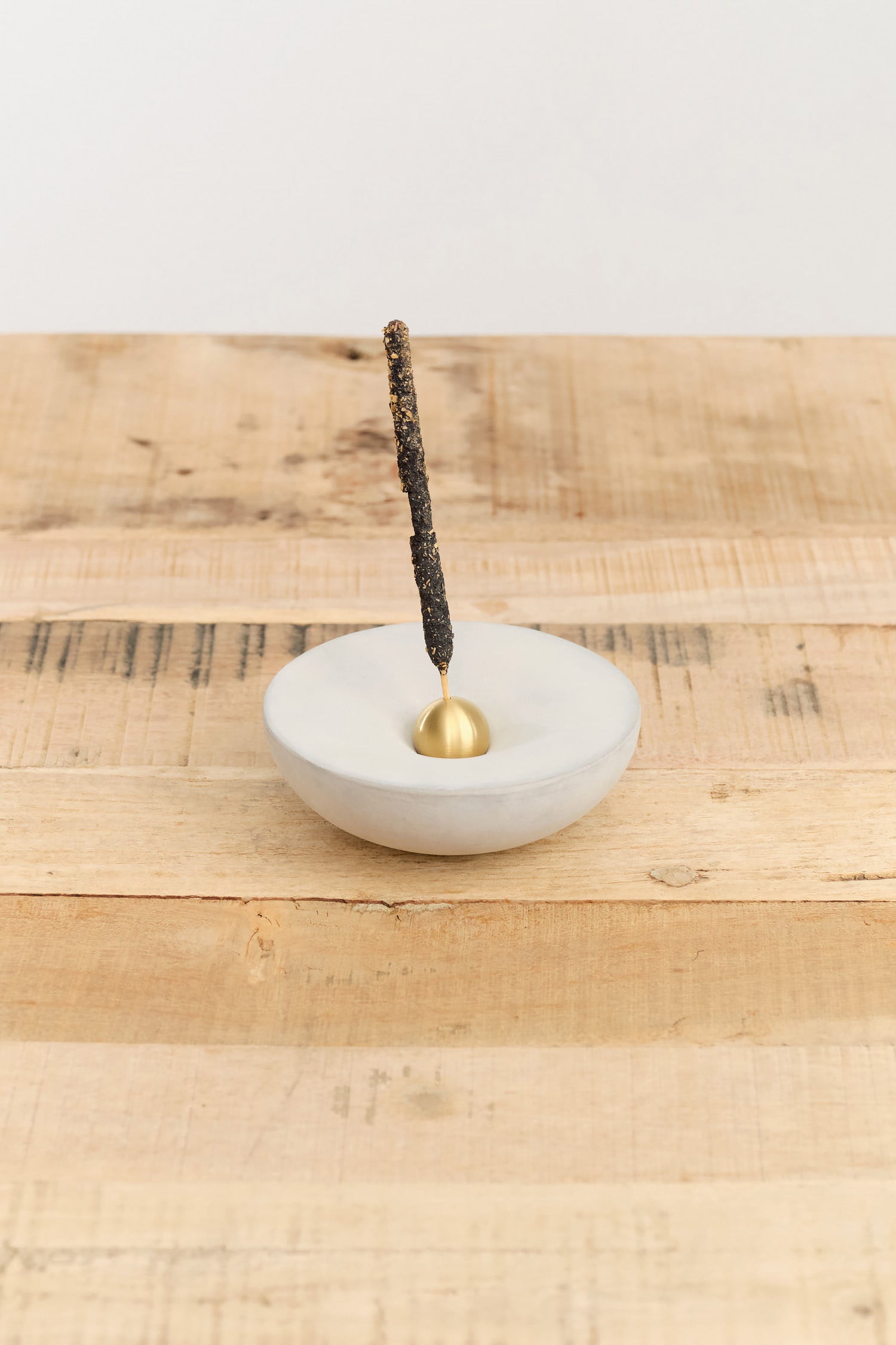 Light + Ladder Home Incense Vorta Candlestick and Incense Holder Concrete & Brass / 5” × 5” × 2”