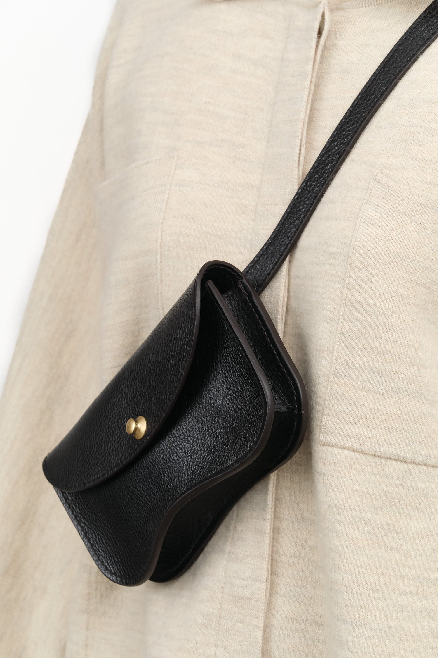 Lindquist Designer Brand Small Crossbody Faba Bag with Flap and Brass in Black Leather