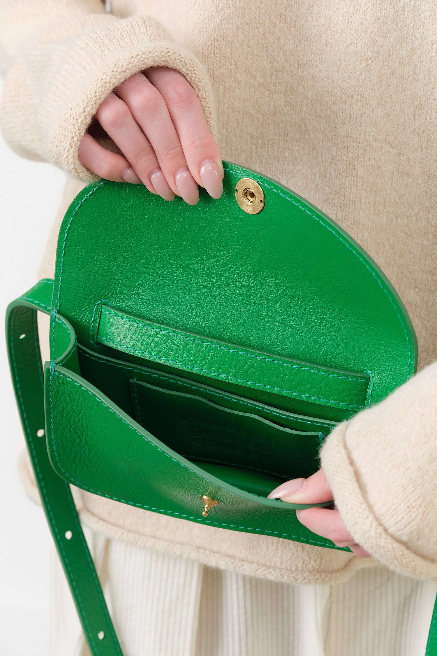 Faba Crossbody Leather Bag in Grass Green by Lindquist Designer Brand 