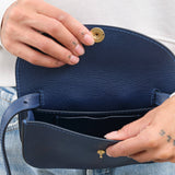 Lindquist Designer Brand Leather Faba Bag in Indigo Blue