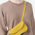 Lindquist Leather Crossbody Shoulder Faba Bag in Chartreuse Yellow with Snap Flap Closure