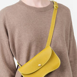 Lindquist Leather Crossbody Shoulder Faba Bag in Chartreuse Yellow with Snap Flap Closure