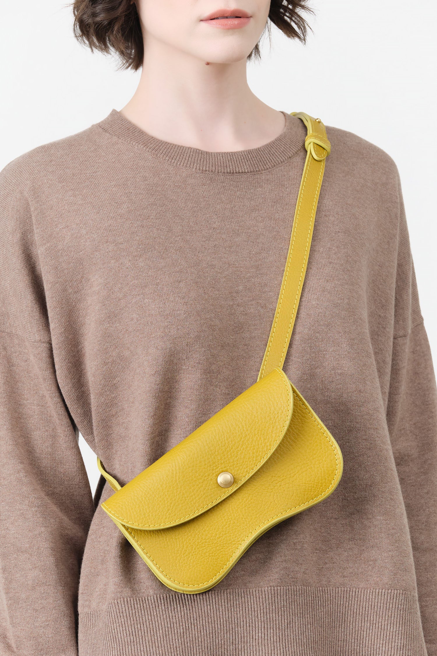 Lindquist Leather Crossbody Shoulder Faba Bag in Chartreuse Yellow with Snap Flap Closure