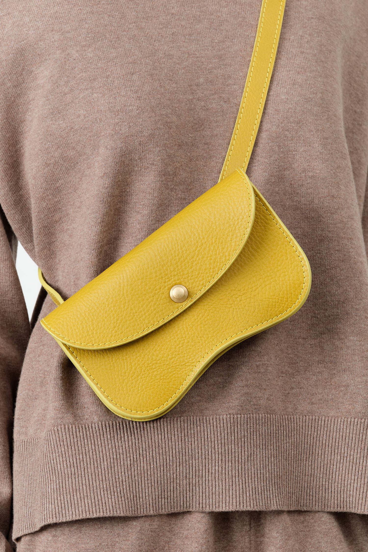 Chartreuse Yellow Crossbody Shoulder Faba Bag with Snap Flap Closure by Lindquist Leather Designer